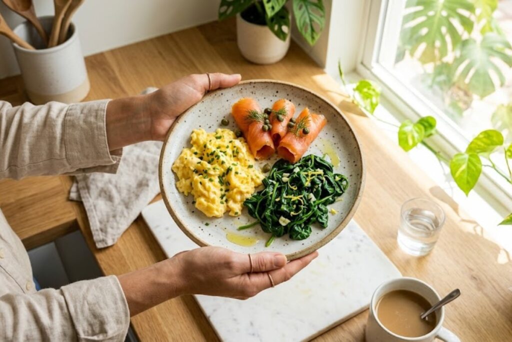 Protein-rich breakfast supporting metabolic health for a PCOS PMOS diagnosis