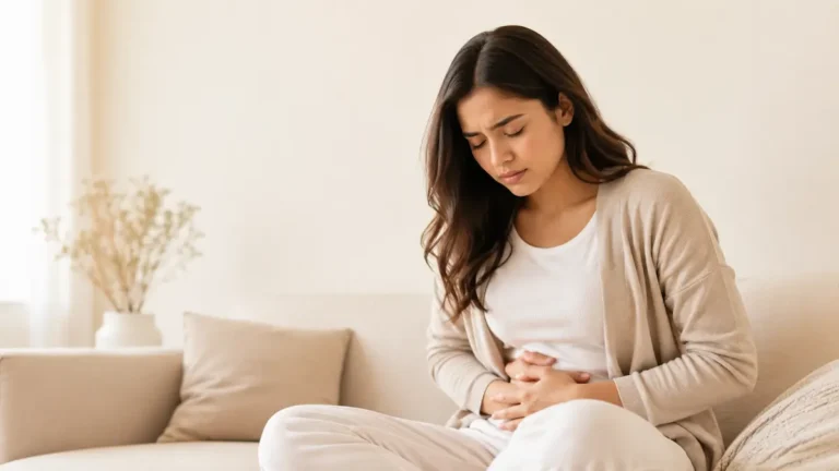 Woman seeking period cramps relief - evidence-based menstrual pain methods